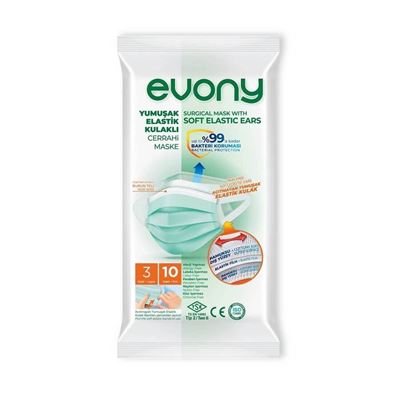 Evony Yumuşak Elastik Kulaklı Cerrahi Maske 10'lu Poşet